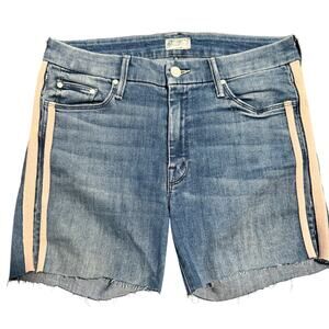 MOTHER Denim Side Racer Stripe Cutoff Shorts, Thunderstruck Wash, Size 29